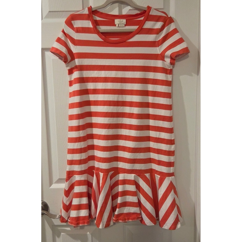 Kate Spade‎ Saturday Netta Drop Waist Striped Knit Dress Coral White Medium